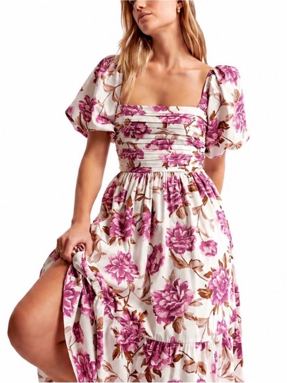 Abercrombie & Fitch Cream Maxi Dress with Pink Floral Print